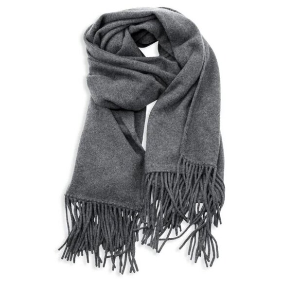 Portolano Fringe 100% Cashmere Heather Gray Knit Scarf, 22” x 72” - Picture 1 of 6